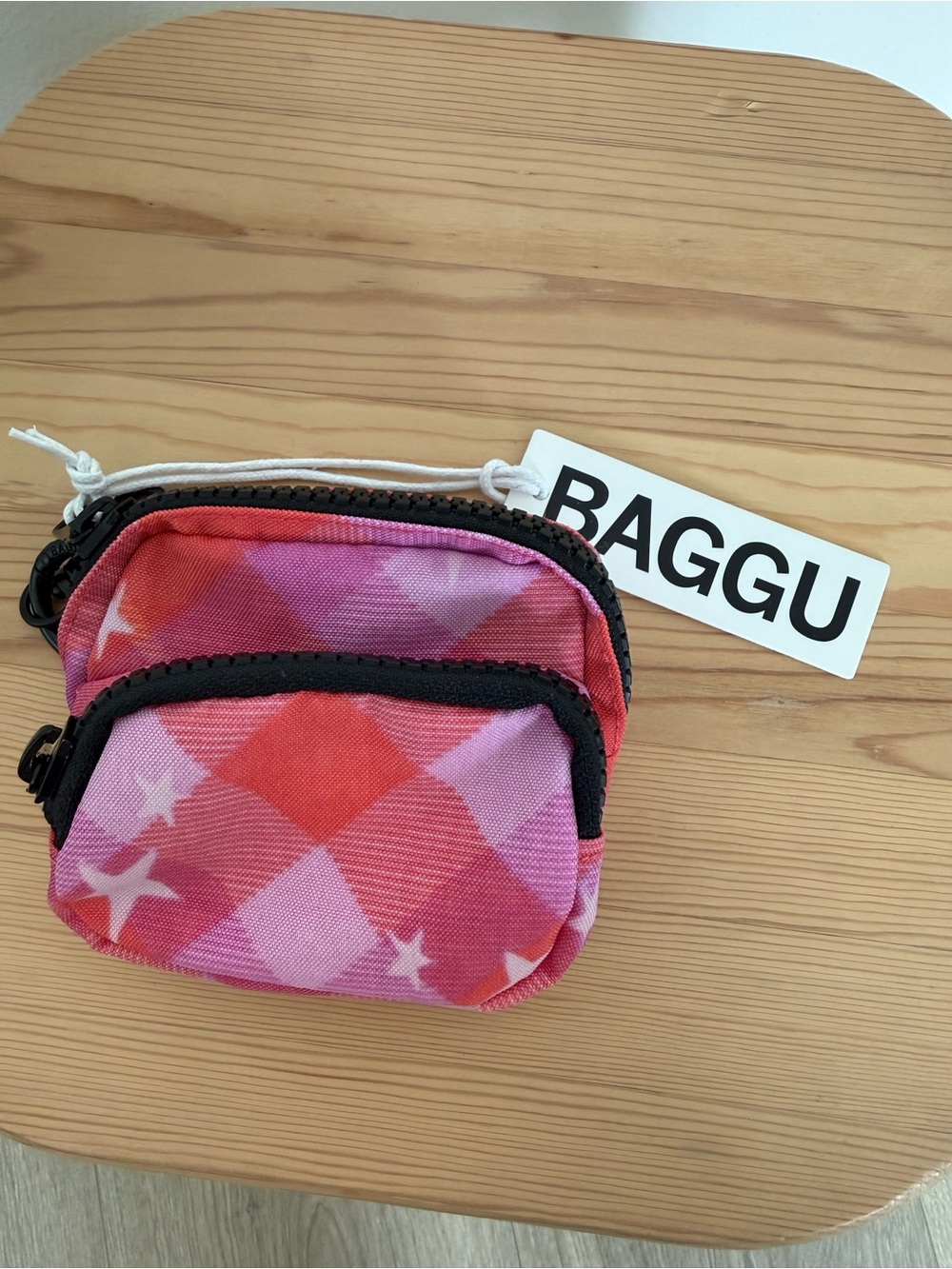 BAGGU Pink and Red Star Plaid Fanny Pack Charm Pouch